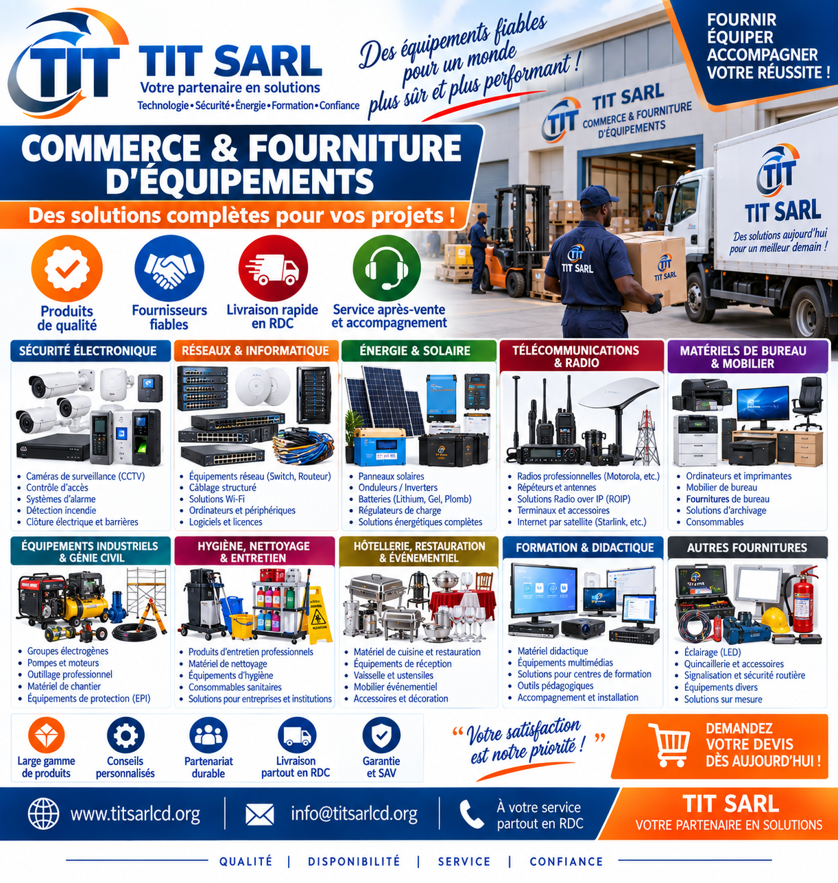 Affiche TIT SARL : équipements de sécurité, informatique, solaire, télécommunications, bureau et fournitures professionnelles